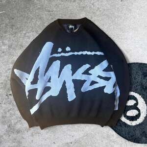 Vintage Stussy Off Black Knit Sweater, Big Logo Y2K Grail - Size M